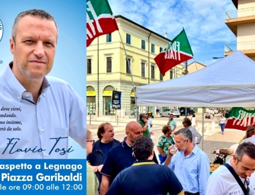 LEGNAGO. SABATO ARRIVA NELLA PIAZZA GARIBALDINA, FLAVIO TOSI. FRESCO DI NOMINA A COORDINATORE REGIONALE VENETO DI FORZA ITALIA.